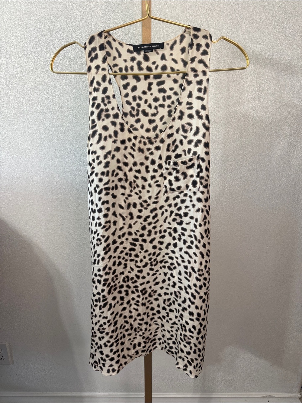 Alexander Wang Cream and Black Leopard-Print %100 SILK Slip Mini Dress- Small